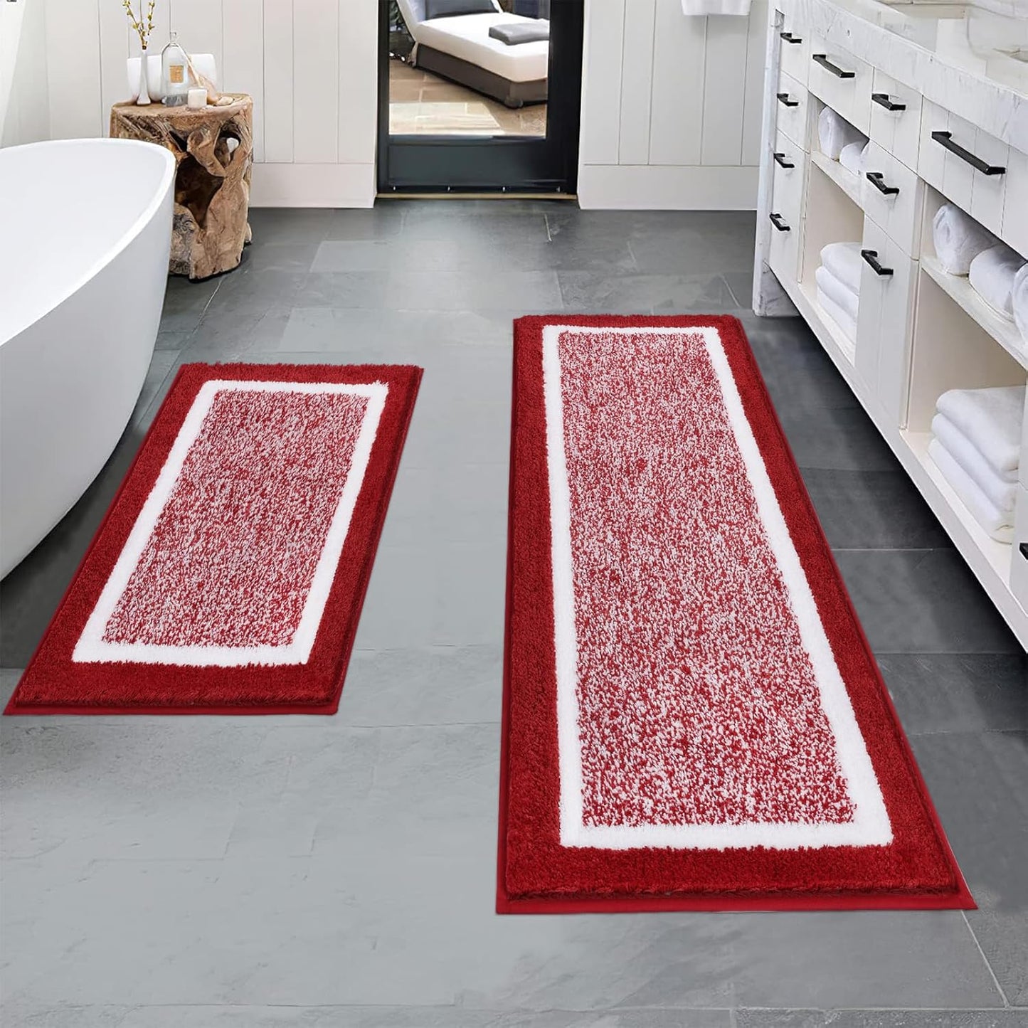 Pauwer Bathroom Rug Mat Set 3 Piece, Microfiber Shaggy Bath Set, Non-Slip Ultra Soft Carpet Mats, Absorbent with U-Shaped Toilet for Bathroom, Tub, Shower, Dark Grey