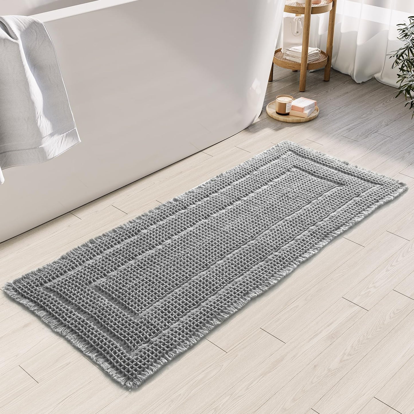 Bathroom Runner Rug Super Absorbent Non Slip Long Bath Mat Machine Washable Boho Bathroom Rugs Quick Dry Rug Runners for Hallway Bedroom Laundry Room,Brown, 2'x 6'(24" x 72")