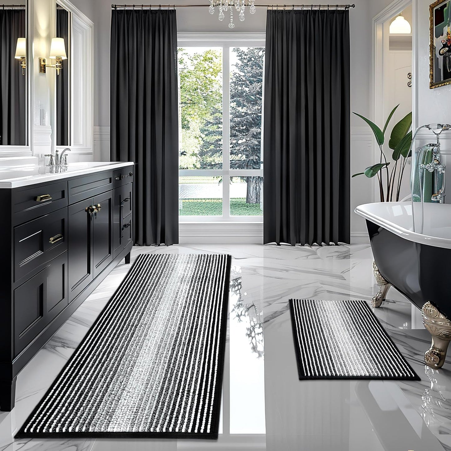 BSICPRO Bathroom Rugs and Mats Sets, 2 Piece Thick Absorbent Chenille Non Slip, Soft Shaggy Floor Mats, Machine Washable (20" x 47" Plus 16" x 24", Gray)