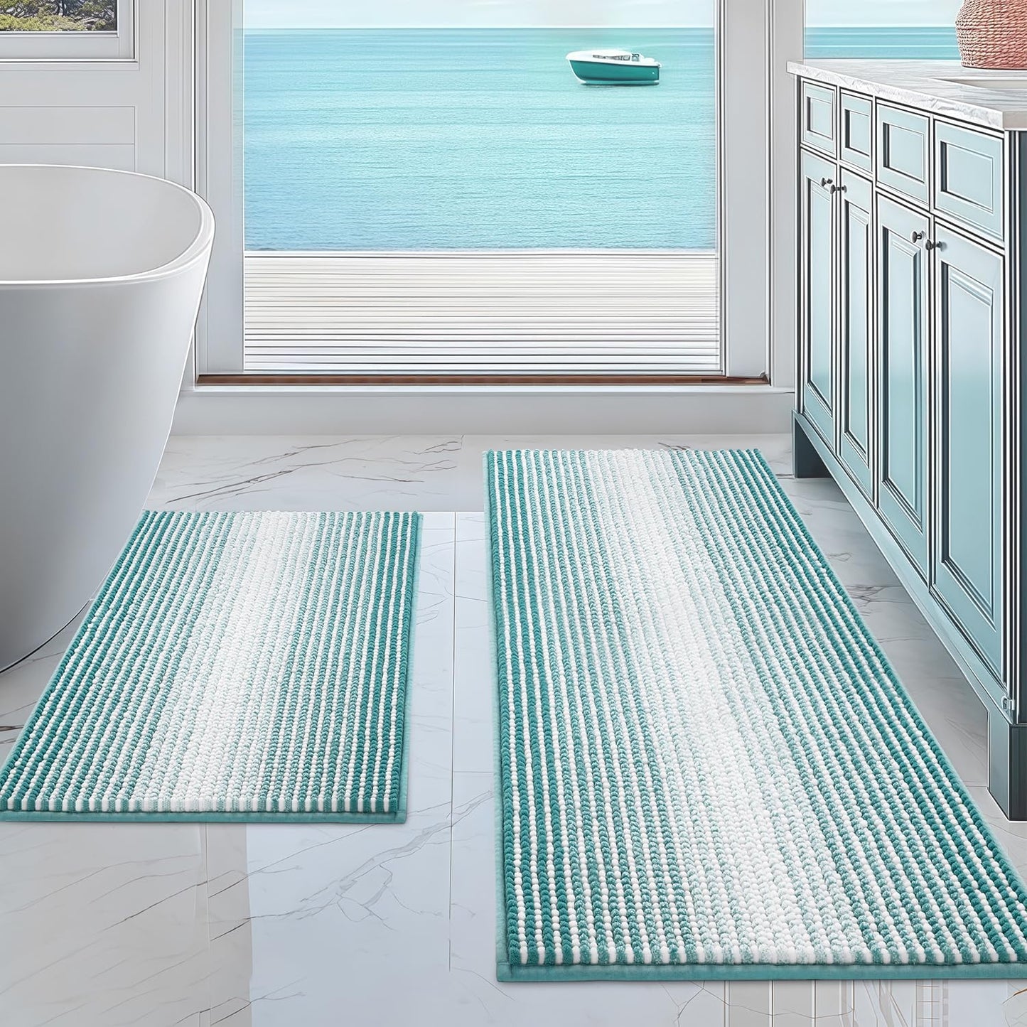 BSICPRO Bathroom Rugs and Mats Sets, 2 Piece Thick Absorbent Chenille Non Slip, Soft Shaggy Floor Mats, Machine Washable (20" x 47" Plus 16" x 24", Gray)