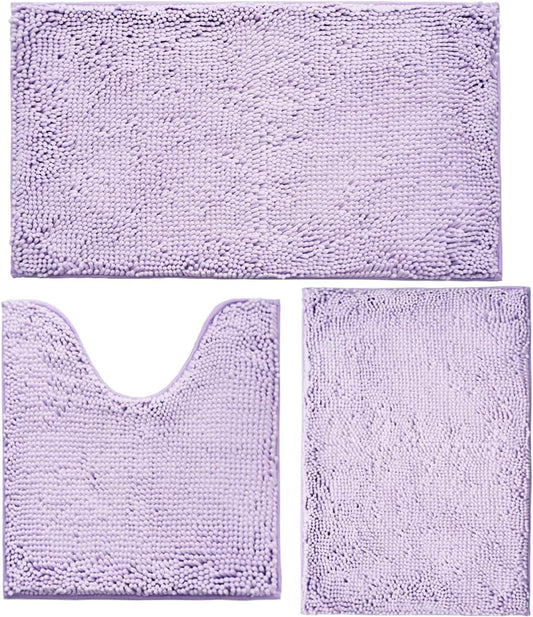 Bathroom Rugs Sets 3 Piece Non Slip,Bath Rugs with PVC Backing Bath Carpet,Bathroom Rug Washable,Absorbent,Plush Carpet Mats,Bath Mats for Bedroom, Kitchen,Tub,Home Decor (Lavender)