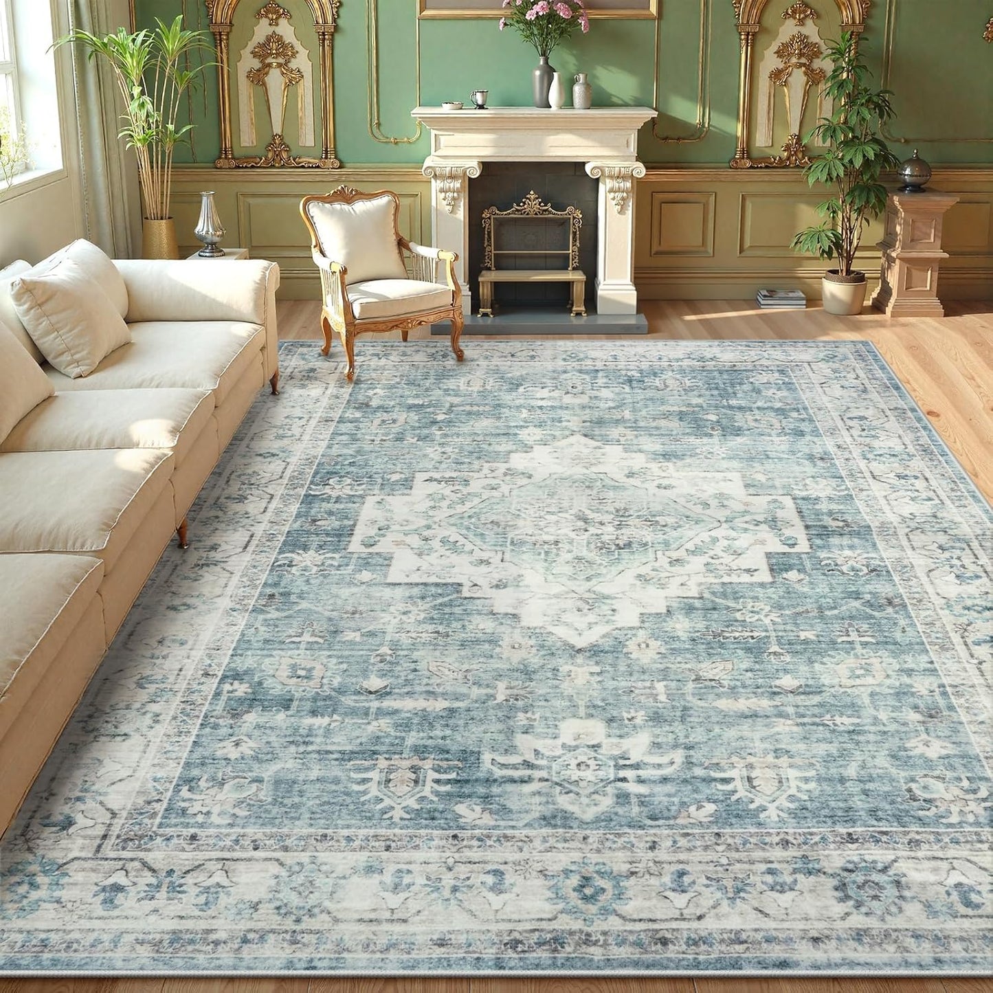 LIVEBOX Washable 2x6 Runner Rug for Bathroom, Non Slip Kitchen Mats for Floor Entryway, Boho Indoor Front Door Mat Low-Pile Runners for Hallways, Farmhouse Rugs for Laundry, Sage Green