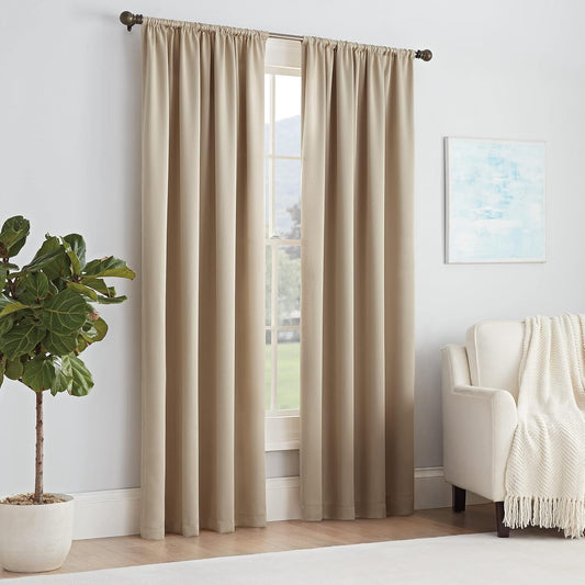 ECLIPSE Solid Thermapanel Modern Room Darkening Rod Pocket Window Curtain for Bedroom (1 Panel), 54 in x 84 in, Taupe