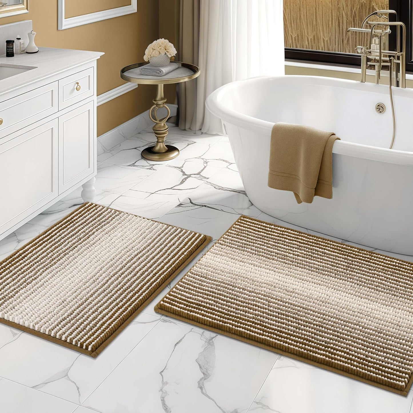 BSICPRO Bathroom Rugs and Mats Sets, 2 Piece Thick Absorbent Chenille Non Slip, Soft Shaggy Floor Mats, Machine Washable (20" x 47" Plus 16" x 24", Gray)