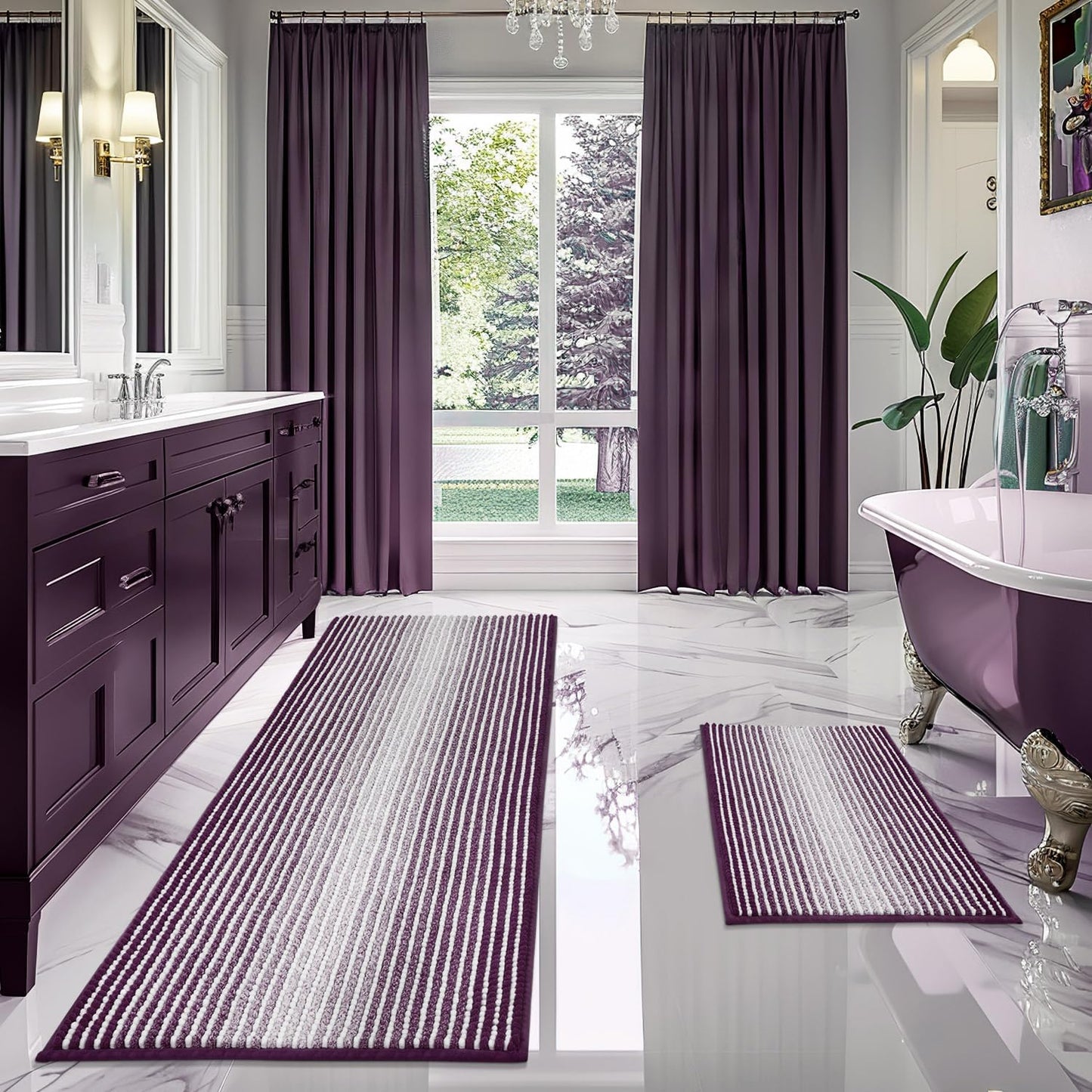 BSICPRO Bathroom Rugs and Mats Sets, 2 Piece Thick Absorbent Chenille Non Slip, Soft Shaggy Floor Mats, Machine Washable (20" x 47" Plus 16" x 24", Gray)