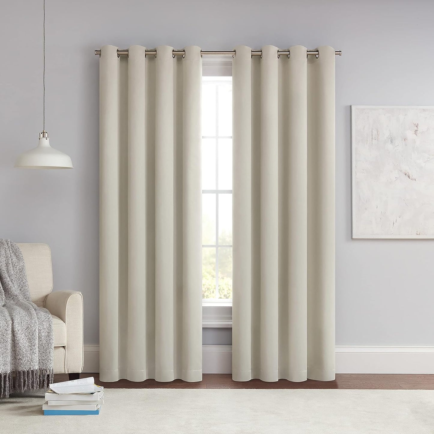 ECLIPSE Solid Thermapanel Modern Room Darkening Rod Pocket Window Curtain for Bedroom (1 Panel), 54 in x 84 in, Taupe
