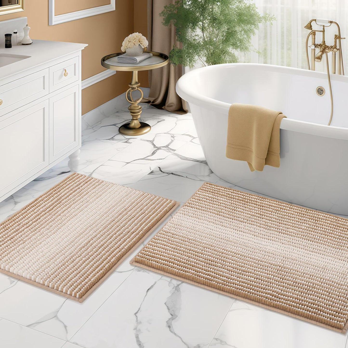 BSICPRO Bathroom Rugs and Mats Sets, 2 Piece Thick Absorbent Chenille Non Slip, Soft Shaggy Floor Mats, Machine Washable (20" x 47" Plus 16" x 24", Gray)