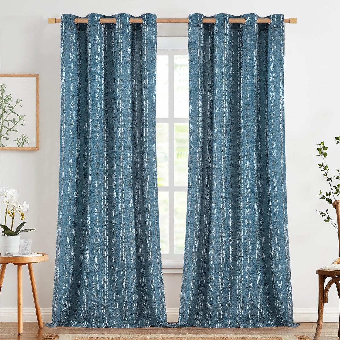 jinchan Boho Curtains for Living Room Farmhouse Black Curtains 84 Inch Length 2 Panels for Bedroom Geometric Striped Mudcloth Light Filtering Window Drapes Rod Pocket Black on Beige