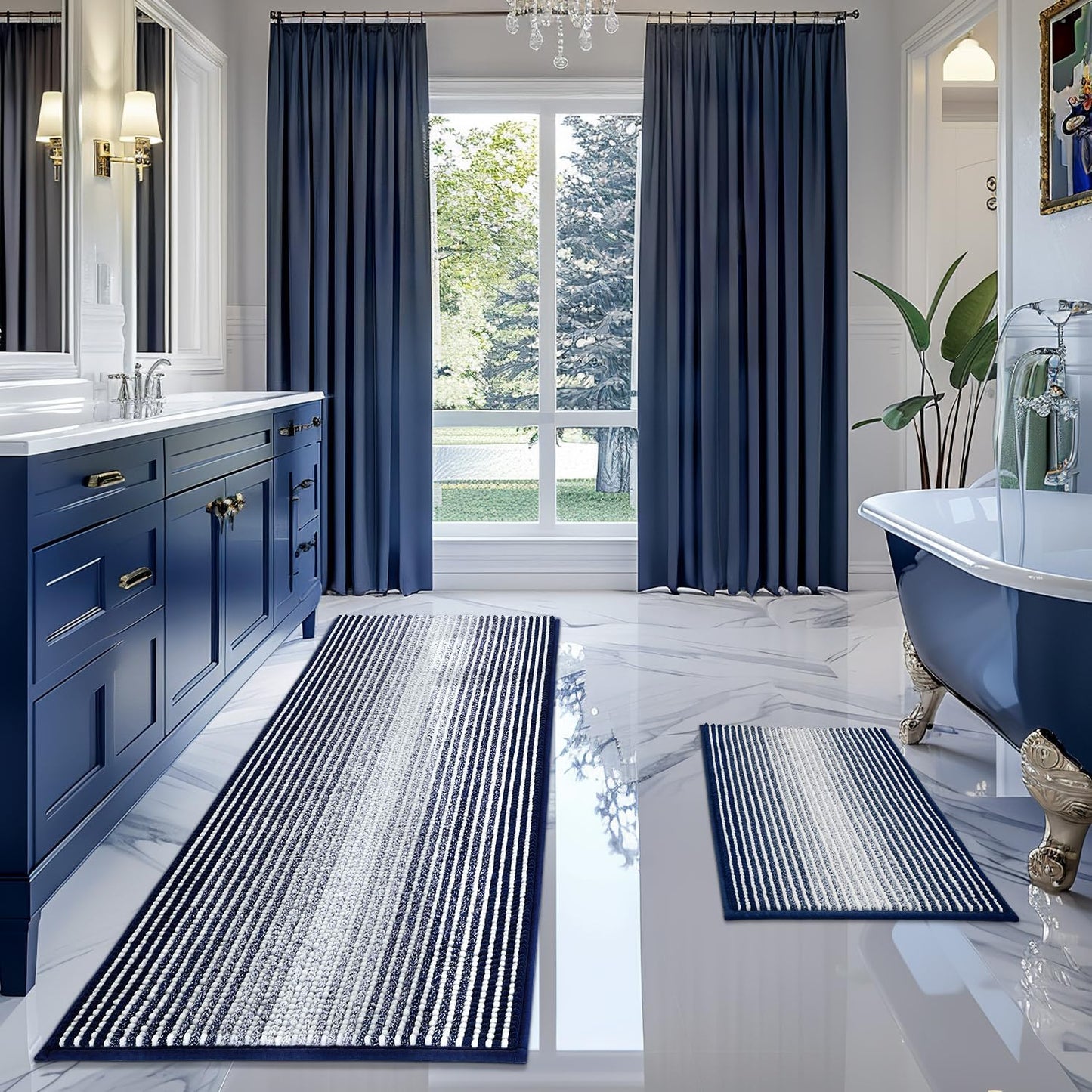 BSICPRO Bathroom Rugs and Mats Sets, 2 Piece Thick Absorbent Chenille Non Slip, Soft Shaggy Floor Mats, Machine Washable (20" x 47" Plus 16" x 24", Gray)
