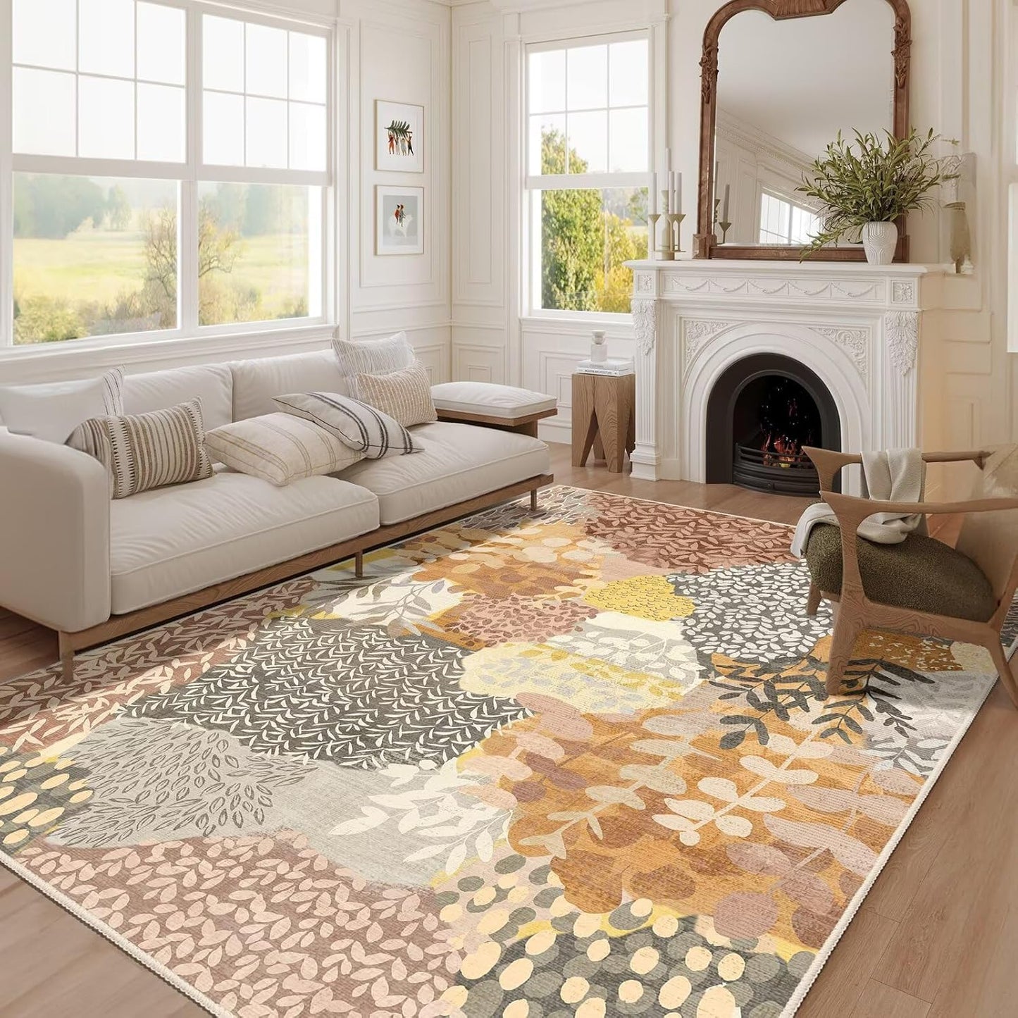 DEXDE Runner Rug 2x6 Washable Hallway Boho Soft Area Rugs Abstract Long Non Slip Botanical Leaves Floral Print Carpet for Entryway, Kitchen, Laundry, Bathroom, Bedroom,Blue
