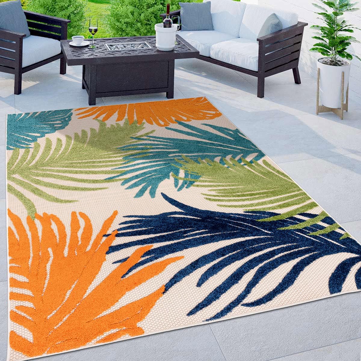 Rugshop Lucca Contemporary Floral Indoor/Outdoor Area Rug 5' x 7' Navy