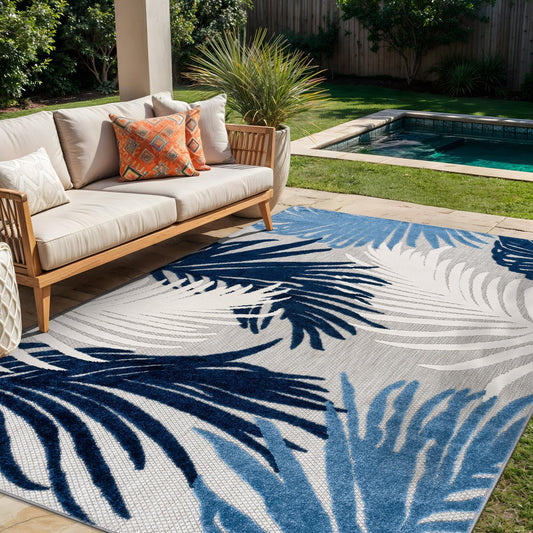 Rugshop Lucca Contemporary Floral Indoor/Outdoor Area Rug 5' x 7' Navy
