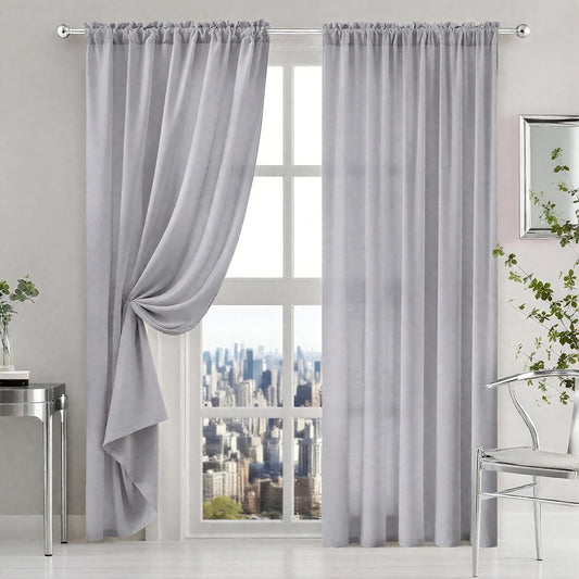 HOMEIDEAS Non See Through Privacy Sheer Curtains, Elegant Lightweight Semi Light Filtering Solid Color Long Window Drapes for Bedroom, Living Room, Light Grey, 52 x 84 Inches Long, 2 Panels Set