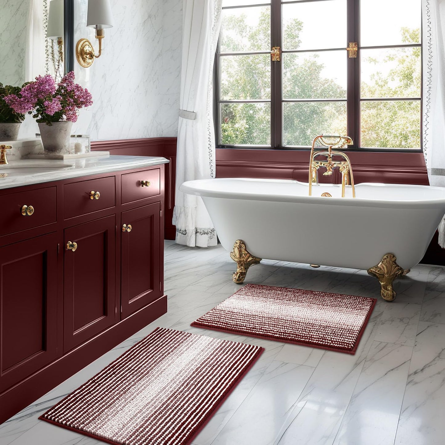 BSICPRO Bathroom Rugs and Mats Sets, 2 Piece Thick Absorbent Chenille Non Slip, Soft Shaggy Floor Mats, Machine Washable (20" x 47" Plus 16" x 24", Gray)
