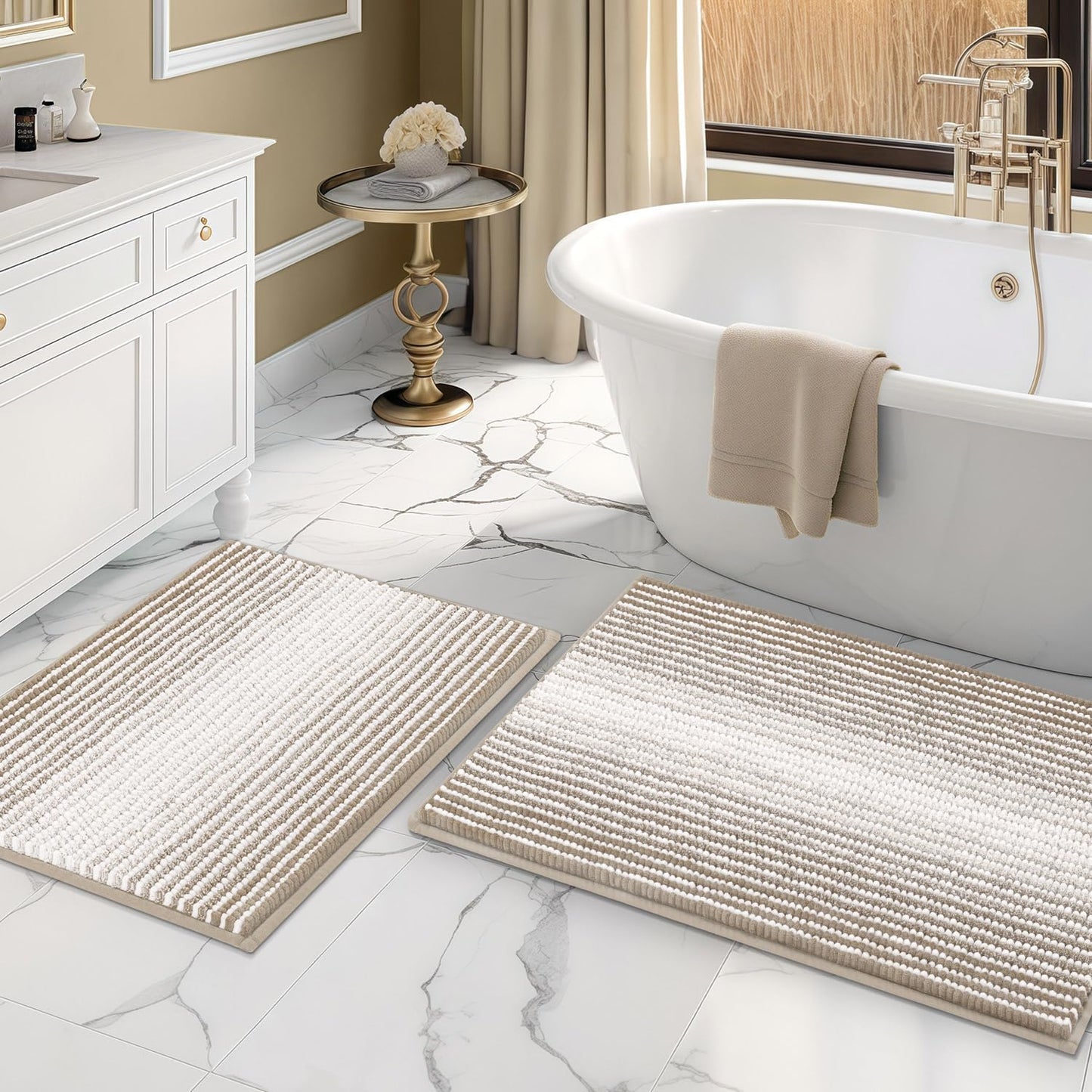 BSICPRO Bathroom Rugs and Mats Sets, 2 Piece Thick Absorbent Chenille Non Slip, Soft Shaggy Floor Mats, Machine Washable (20" x 47" Plus 16" x 24", Gray)