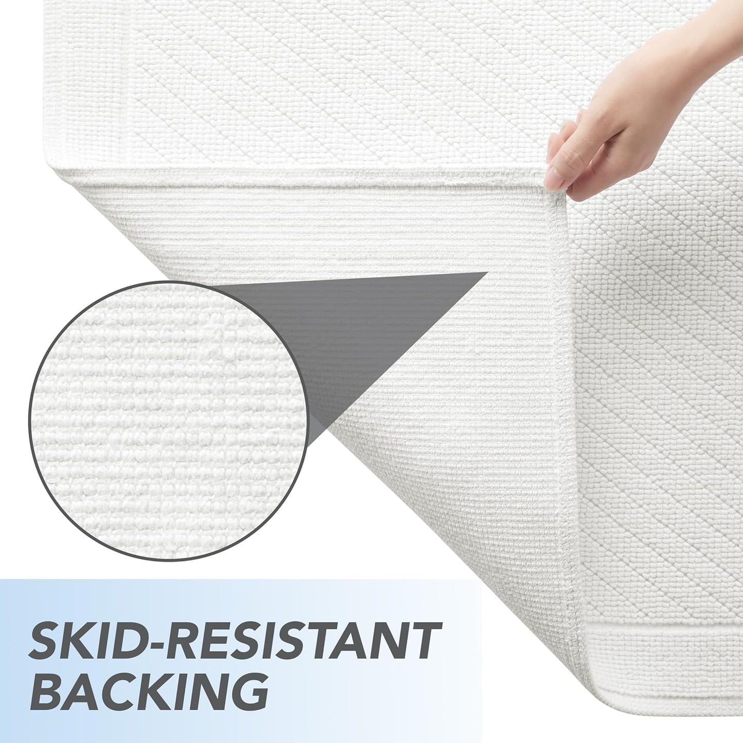 Arkwright 2 Piece 100% Cotton Bathroom Rug Set - High Absorbent Stylish Textured Woven Design Bath Mat, Slip Resistant Backing for Shower and Bathtub Floor, 17x24 & 20x32 in - White