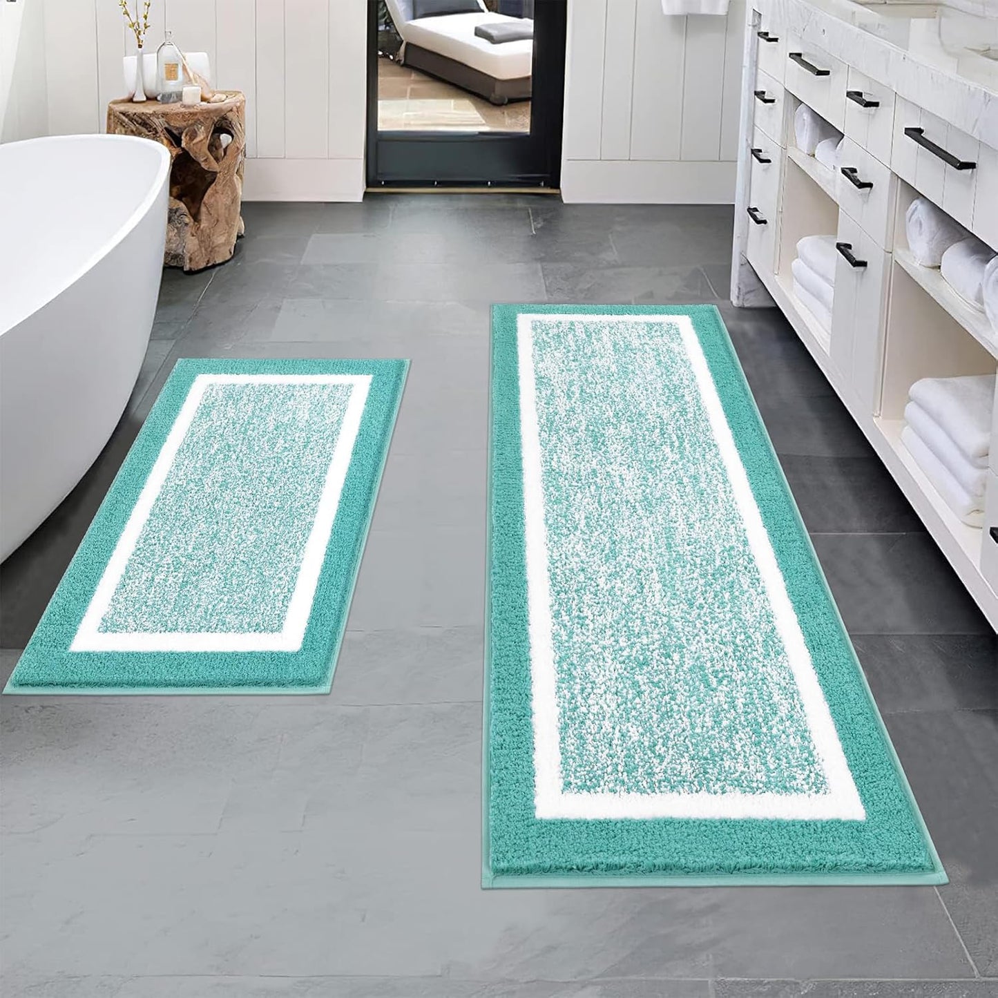 Pauwer Bathroom Rug Mat Set 3 Piece, Microfiber Shaggy Bath Set, Non-Slip Ultra Soft Carpet Mats, Absorbent with U-Shaped Toilet for Bathroom, Tub, Shower, Dark Grey