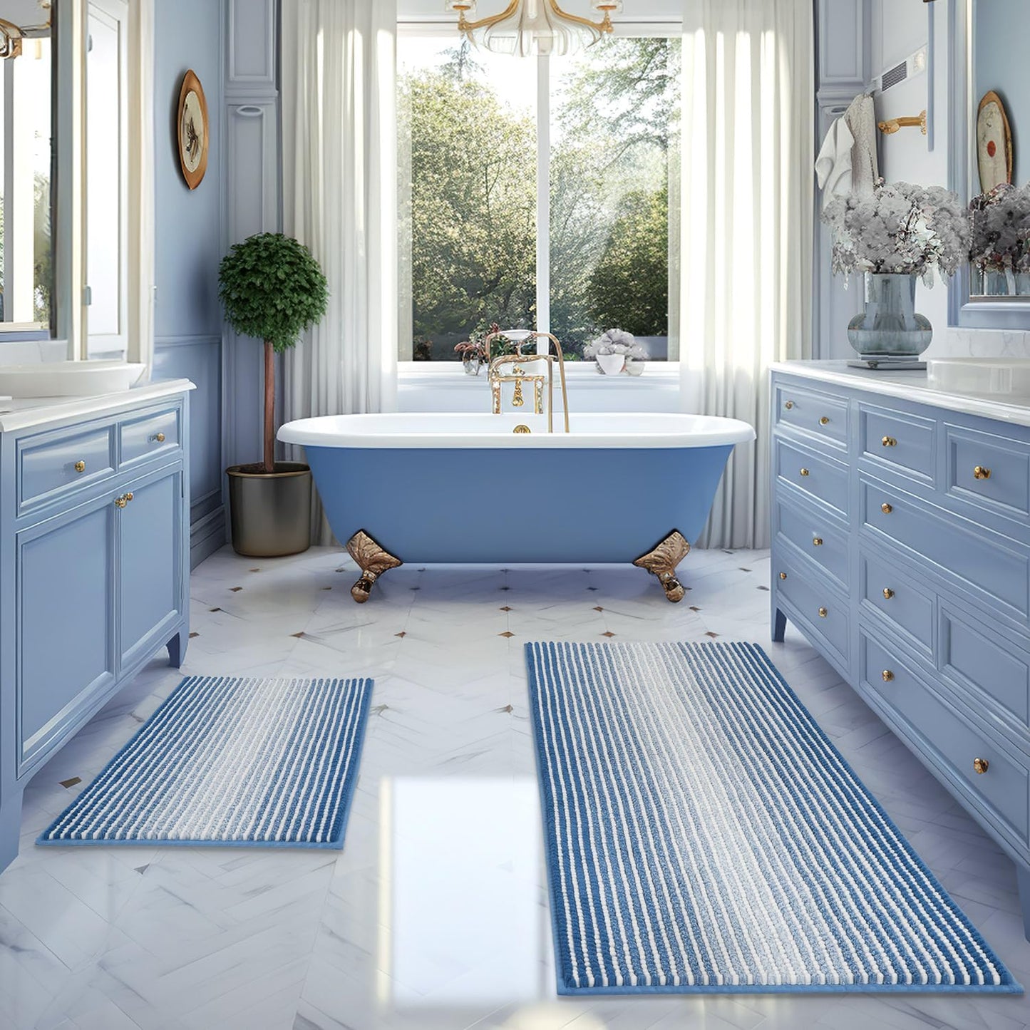 BSICPRO Bathroom Rugs and Mats Sets, 2 Piece Thick Absorbent Chenille Non Slip, Soft Shaggy Floor Mats, Machine Washable (20" x 47" Plus 16" x 24", Gray)