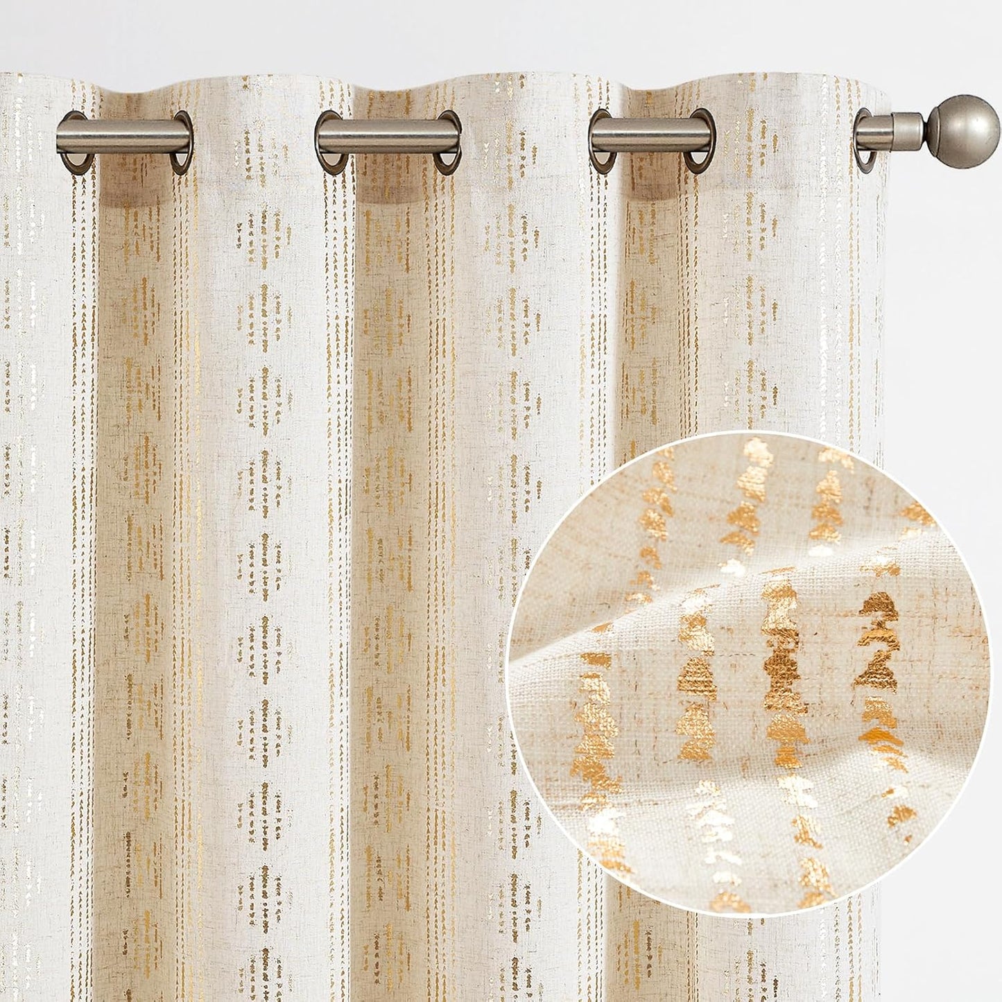 jinchan Boho Curtains for Living Room Farmhouse Black Curtains 84 Inch Length 2 Panels for Bedroom Geometric Striped Mudcloth Light Filtering Window Drapes Rod Pocket Black on Beige