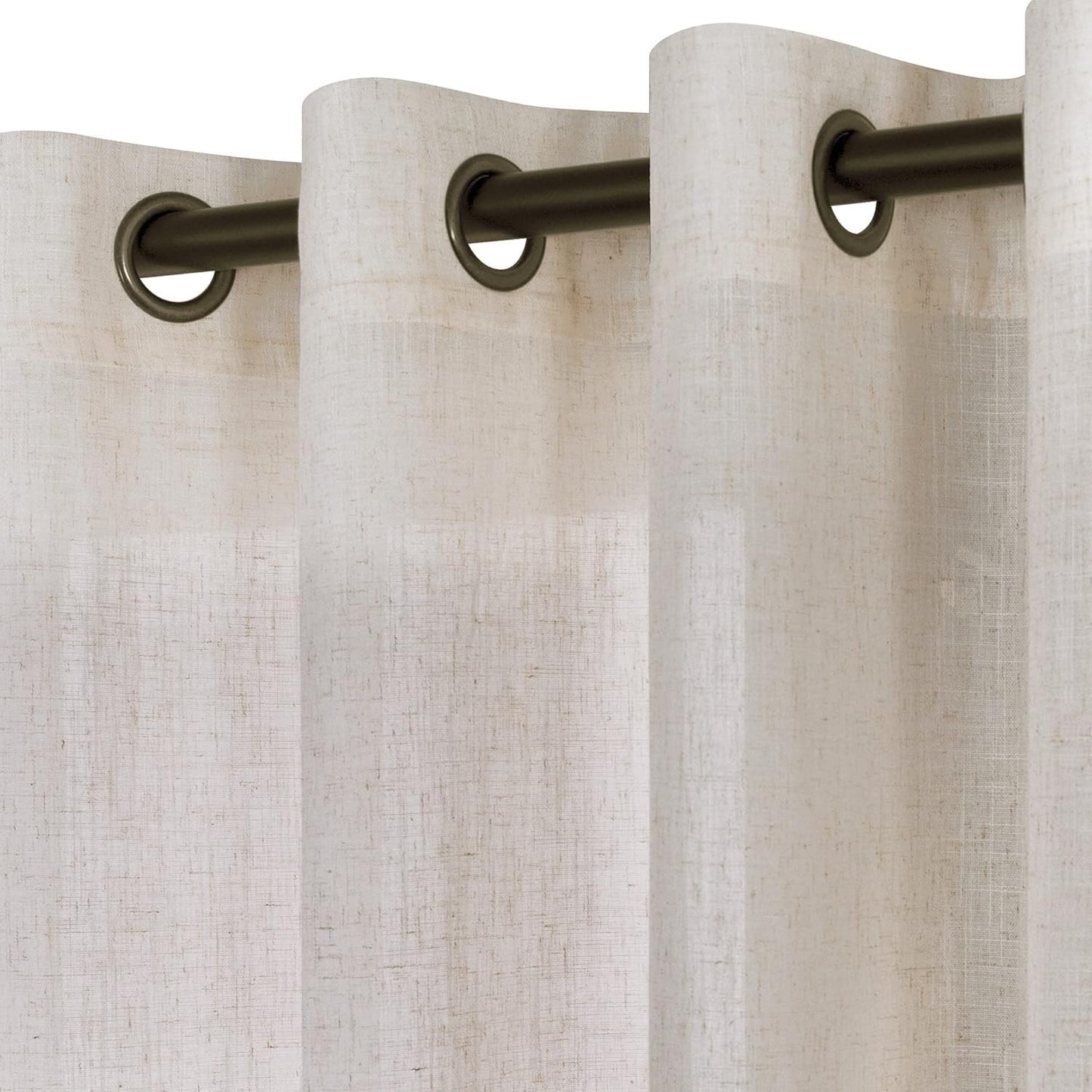 KOUFALL Beige Rustic Country Curtains for Living Room 84 Inches Long Flax Linen Bronze Grommet Tan Sand Color Solid Faux Linen Curtains for Bedroom Sliding Glass Patio Door 2 Panels