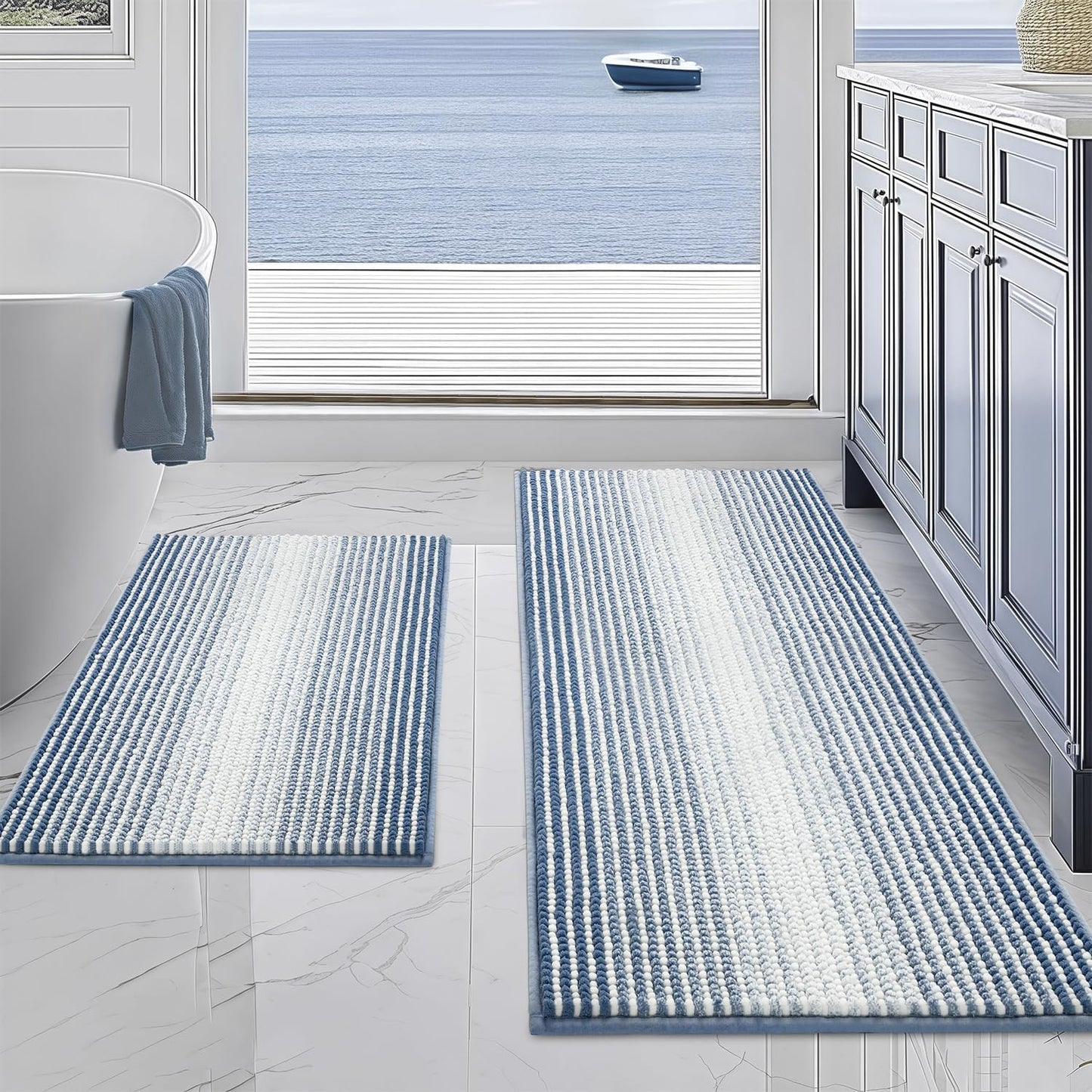BSICPRO Bathroom Rugs and Mats Sets, 2 Piece Thick Absorbent Chenille Non Slip, Soft Shaggy Floor Mats, Machine Washable (20" x 47" Plus 16" x 24", Gray)