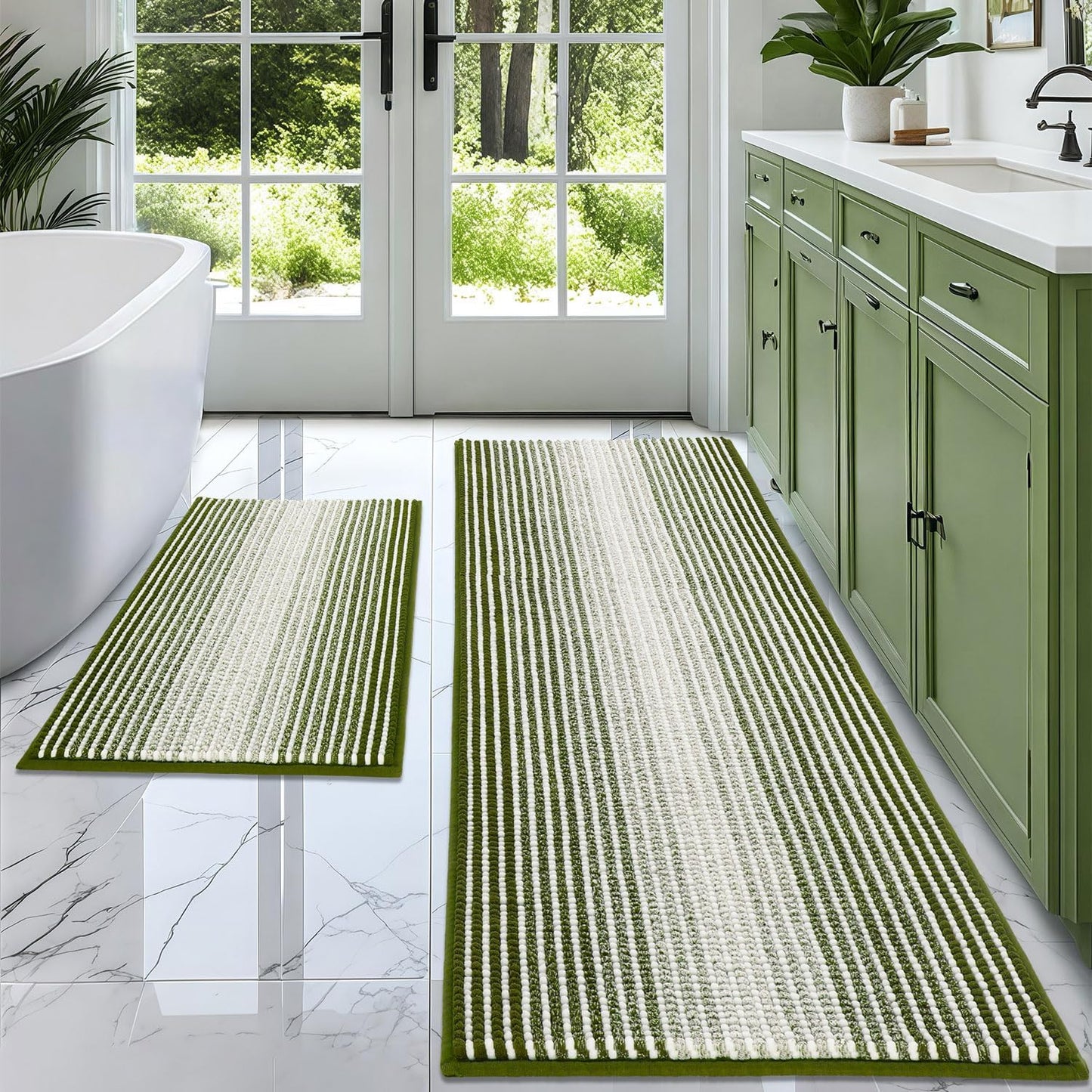 BSICPRO Bathroom Rugs and Mats Sets, 2 Piece Thick Absorbent Chenille Non Slip, Soft Shaggy Floor Mats, Machine Washable (20" x 47" Plus 16" x 24", Gray)
