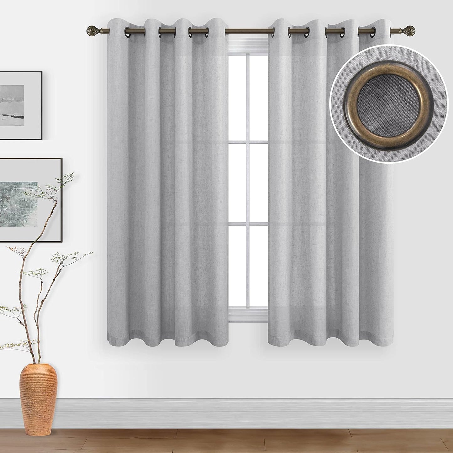 KOUFALL Beige Rustic Country Curtains for Living Room 84 Inches Long Flax Linen Bronze Grommet Tan Sand Color Solid Faux Linen Curtains for Bedroom Sliding Glass Patio Door 2 Panels