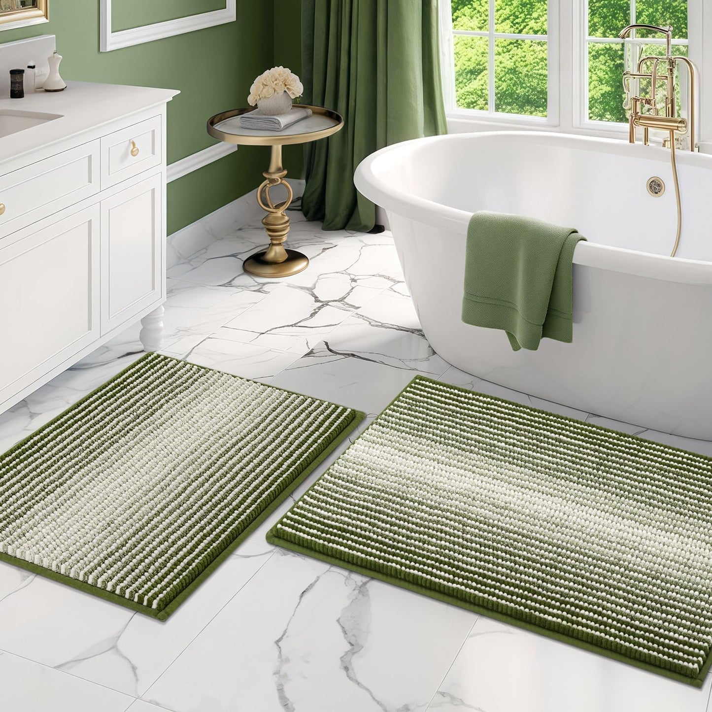 BSICPRO Bathroom Rugs and Mats Sets, 2 Piece Thick Absorbent Chenille Non Slip, Soft Shaggy Floor Mats, Machine Washable (20" x 47" Plus 16" x 24", Gray)