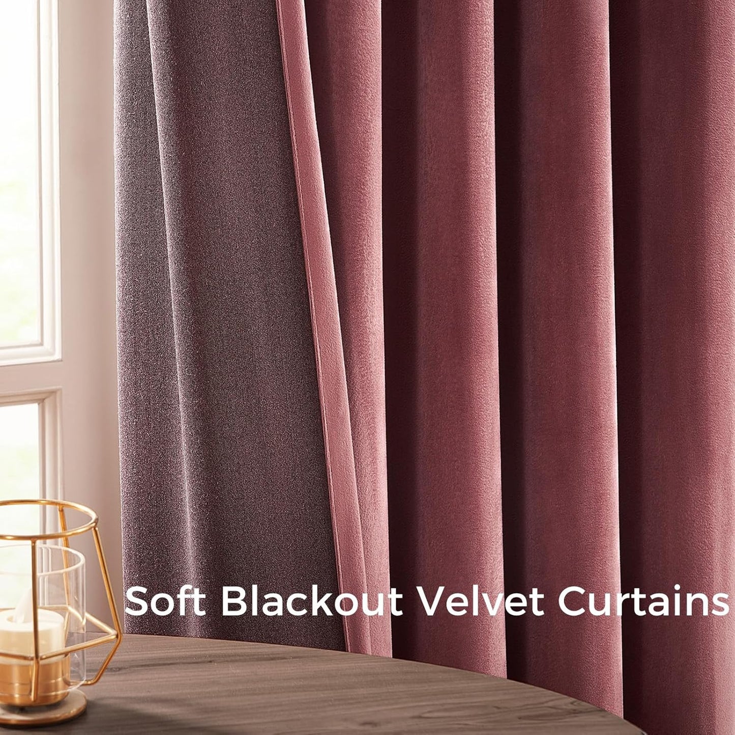Topfinel 96 Inches Long Blush Velvet Curtains for Living Room,Rod Pocket Back Tab Clip Rings for Windows Solid Color Curtains,96 Length 2 Panel Sets(Malaya Garnet/Dusty Rose)