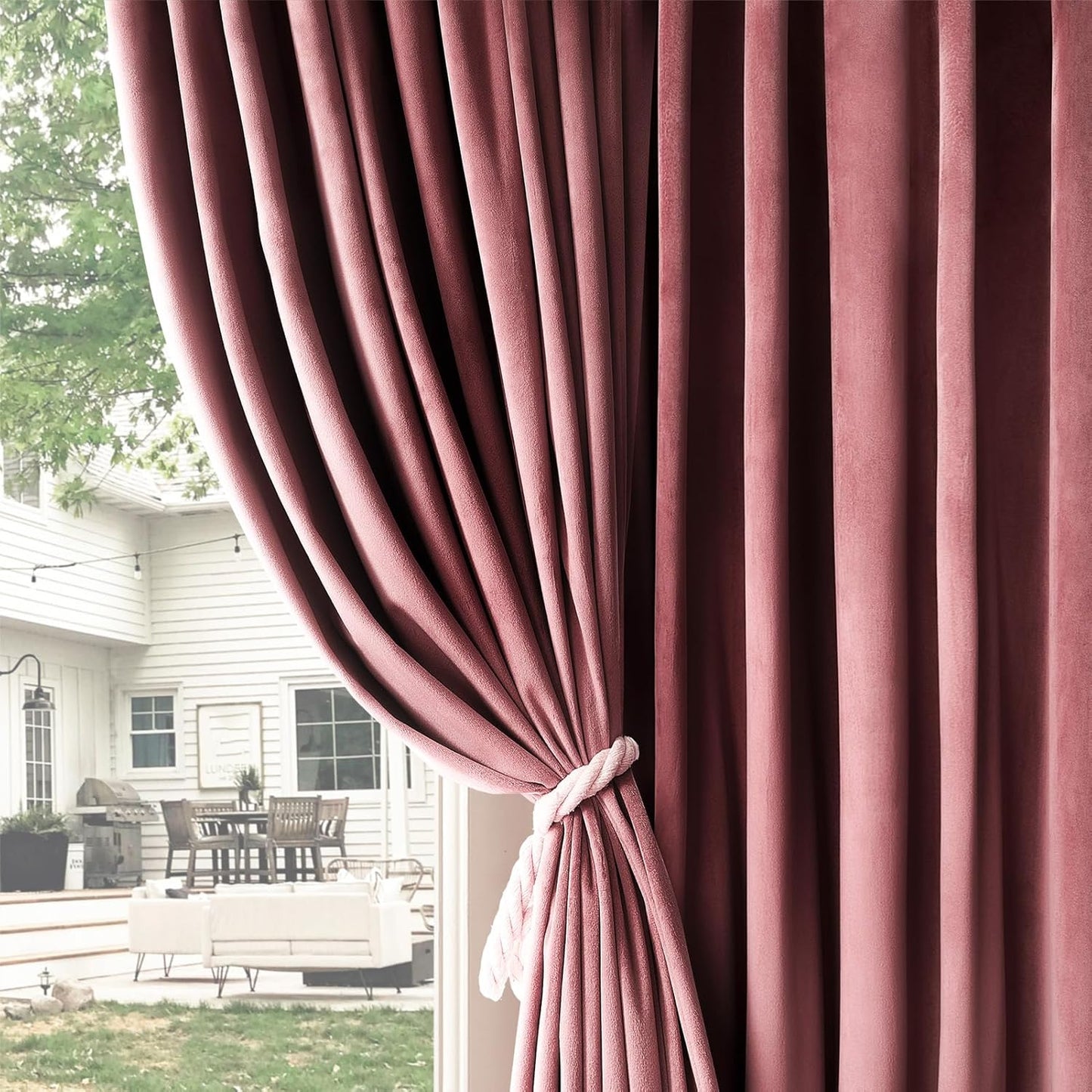 Topfinel 96 Inches Long Blush Velvet Curtains for Living Room,Rod Pocket Back Tab Clip Rings for Windows Solid Color Curtains,96 Length 2 Panel Sets(Malaya Garnet/Dusty Rose)