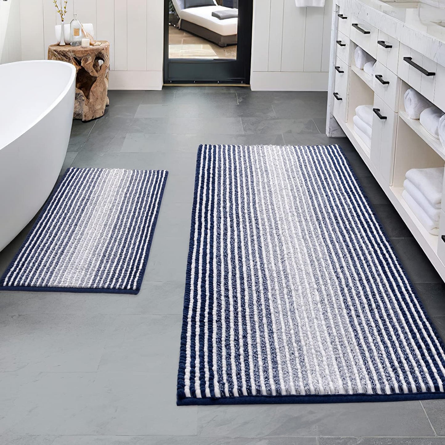 BSICPRO Bathroom Rugs and Mats Sets, 2 Piece Thick Absorbent Chenille Non Slip, Soft Shaggy Floor Mats, Machine Washable (20" x 47" Plus 16" x 24", Gray)
