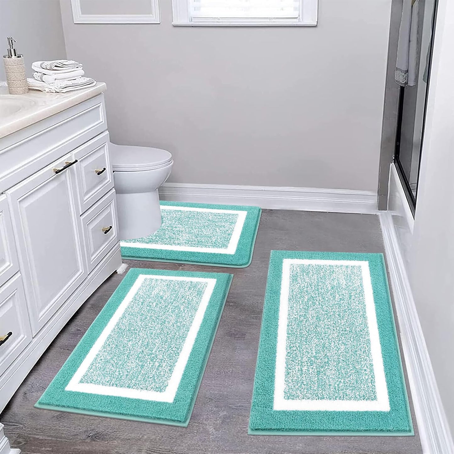 Pauwer Bathroom Rug Mat Set 3 Piece, Microfiber Shaggy Bath Set, Non-Slip Ultra Soft Carpet Mats, Absorbent with U-Shaped Toilet for Bathroom, Tub, Shower, Dark Grey