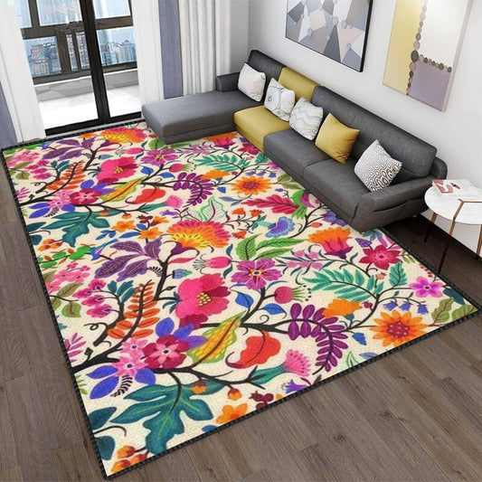 Area Rugs Seamless Floral with Bright Colorful Flowers and Tropic Leaves on a Modern Area Rug Abstract Soft Non-Slip Floor Carpet Indoor/Outdoor Rugs for Living Room Bedroom Kids Room