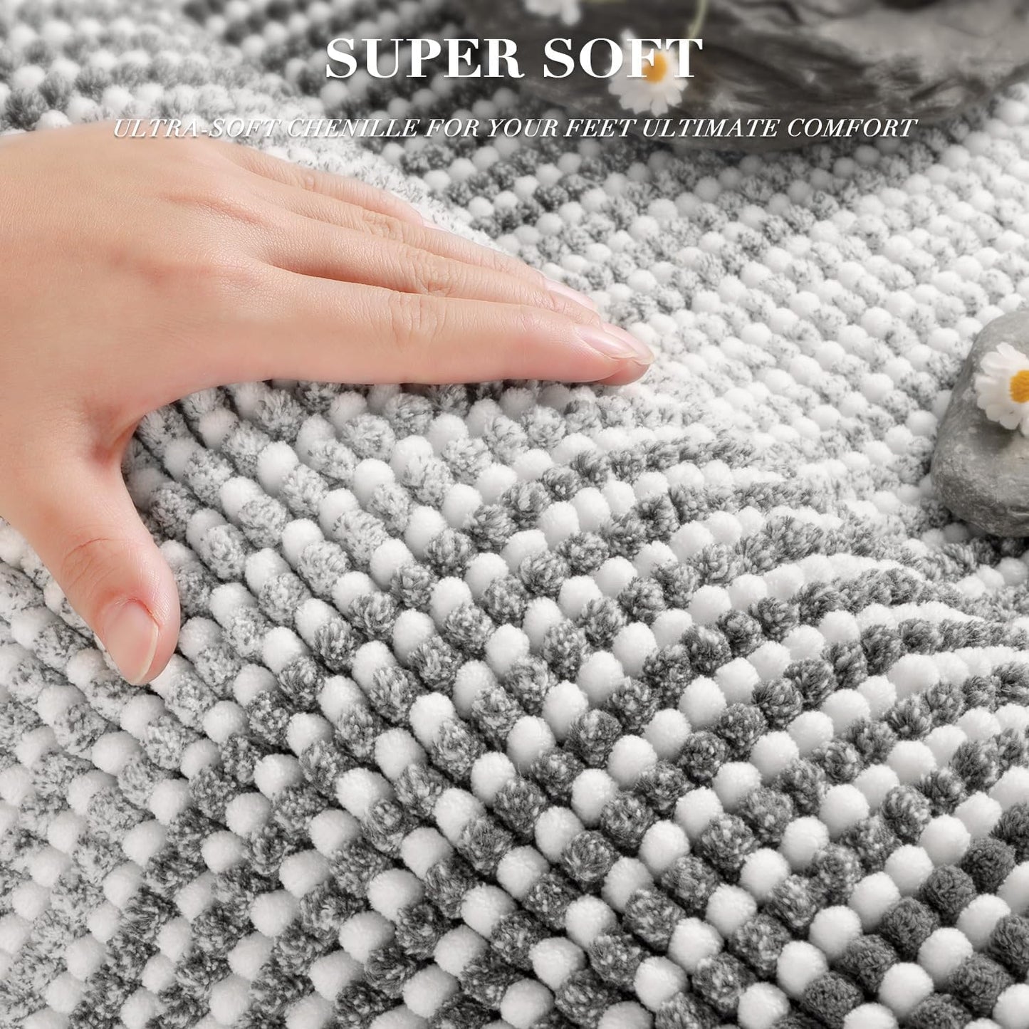 BSICPRO Bathroom Rugs and Mats Sets, 2 Piece Thick Absorbent Chenille Non Slip, Soft Shaggy Floor Mats, Machine Washable (20" x 47" Plus 16" x 24", Gray)