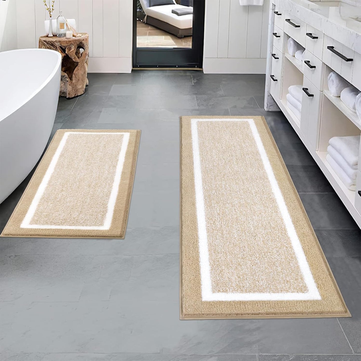 Pauwer Bathroom Rug Mat Set 3 Piece, Microfiber Shaggy Bath Set, Non-Slip Ultra Soft Carpet Mats, Absorbent with U-Shaped Toilet for Bathroom, Tub, Shower, Dark Grey