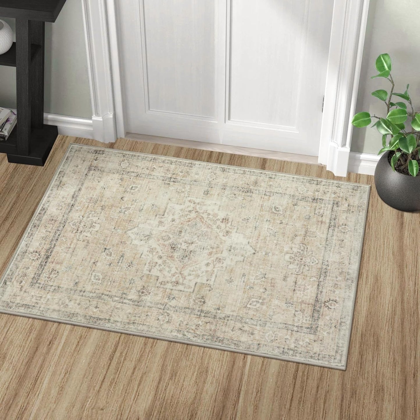 LIVEBOX Washable 2x6 Runner Rug for Bathroom, Non Slip Kitchen Mats for Floor Entryway, Boho Indoor Front Door Mat Low-Pile Runners for Hallways, Farmhouse Rugs for Laundry, Sage Green