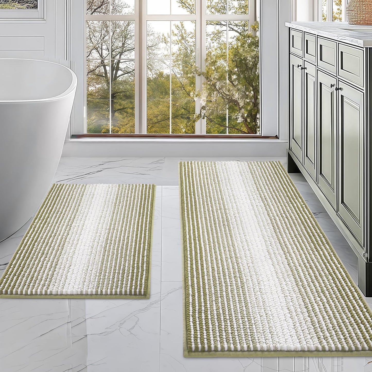 BSICPRO Bathroom Rugs and Mats Sets, 2 Piece Thick Absorbent Chenille Non Slip, Soft Shaggy Floor Mats, Machine Washable (20" x 47" Plus 16" x 24", Gray)