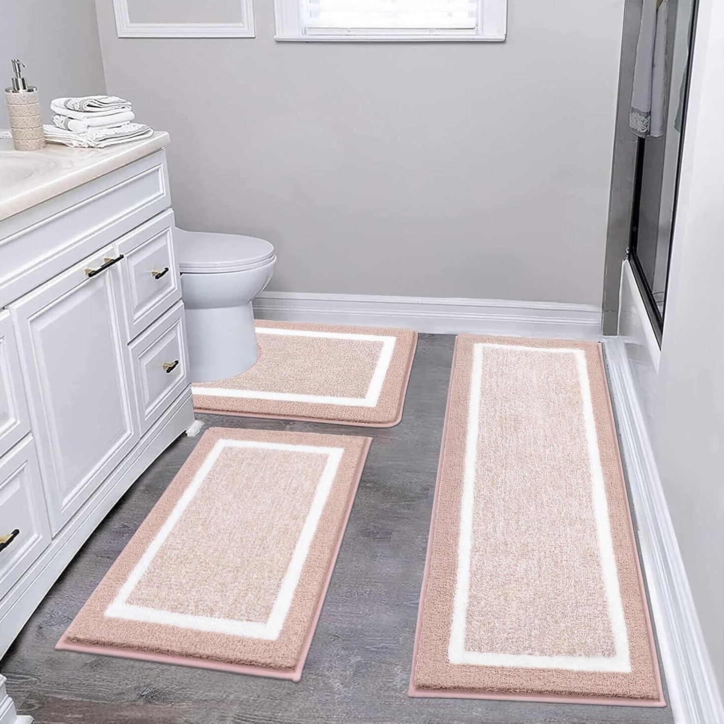 Pauwer Bathroom Rug Mat Set 3 Piece, Microfiber Shaggy Bath Set, Non-Slip Ultra Soft Carpet Mats, Absorbent with U-Shaped Toilet for Bathroom, Tub, Shower, Dark Grey