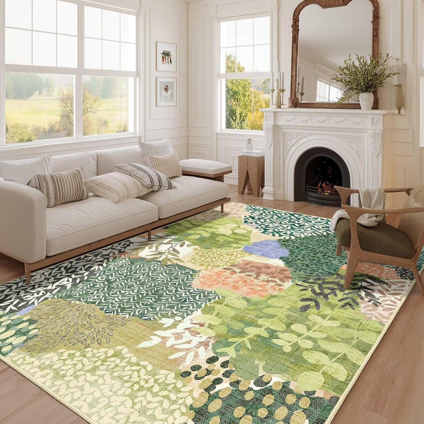 DEXDE Runner Rug 2x6 Washable Hallway Boho Soft Area Rugs Abstract Long Non Slip Botanical Leaves Floral Print Carpet for Entryway, Kitchen, Laundry, Bathroom, Bedroom,Blue
