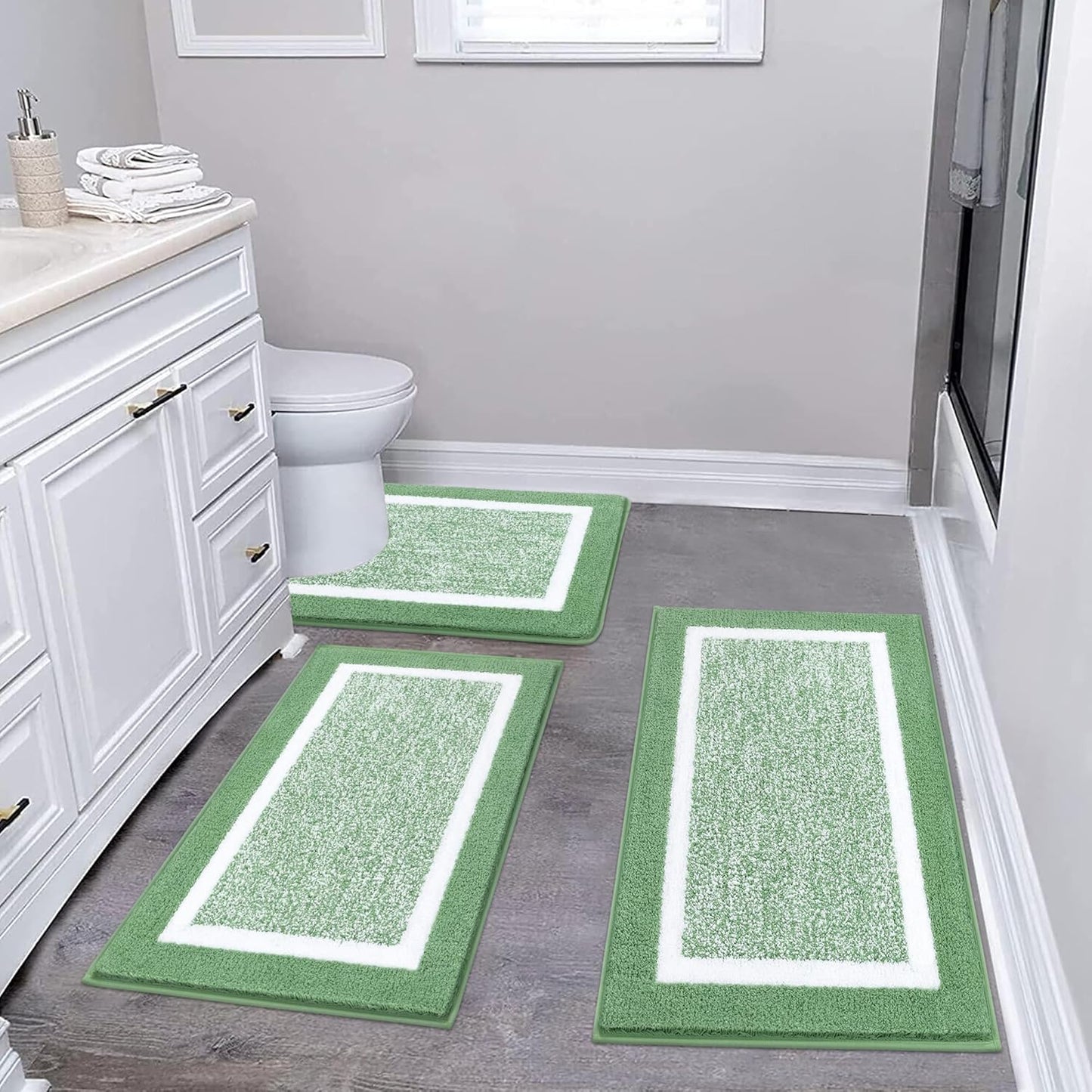 Pauwer Bathroom Rug Mat Set 3 Piece, Microfiber Shaggy Bath Set, Non-Slip Ultra Soft Carpet Mats, Absorbent with U-Shaped Toilet for Bathroom, Tub, Shower, Dark Grey