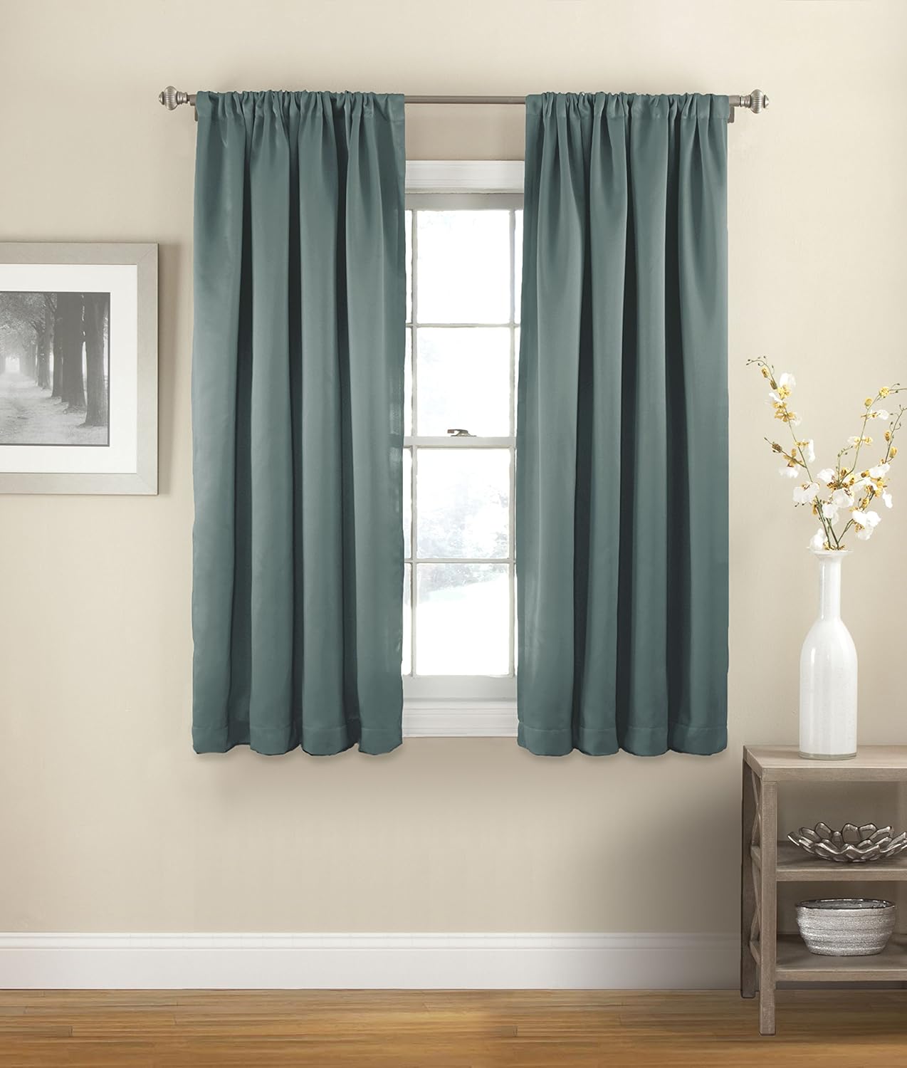 ECLIPSE Solid Thermapanel Modern Room Darkening Rod Pocket Window Curtain for Bedroom (1 Panel), 54 in x 84 in, Taupe