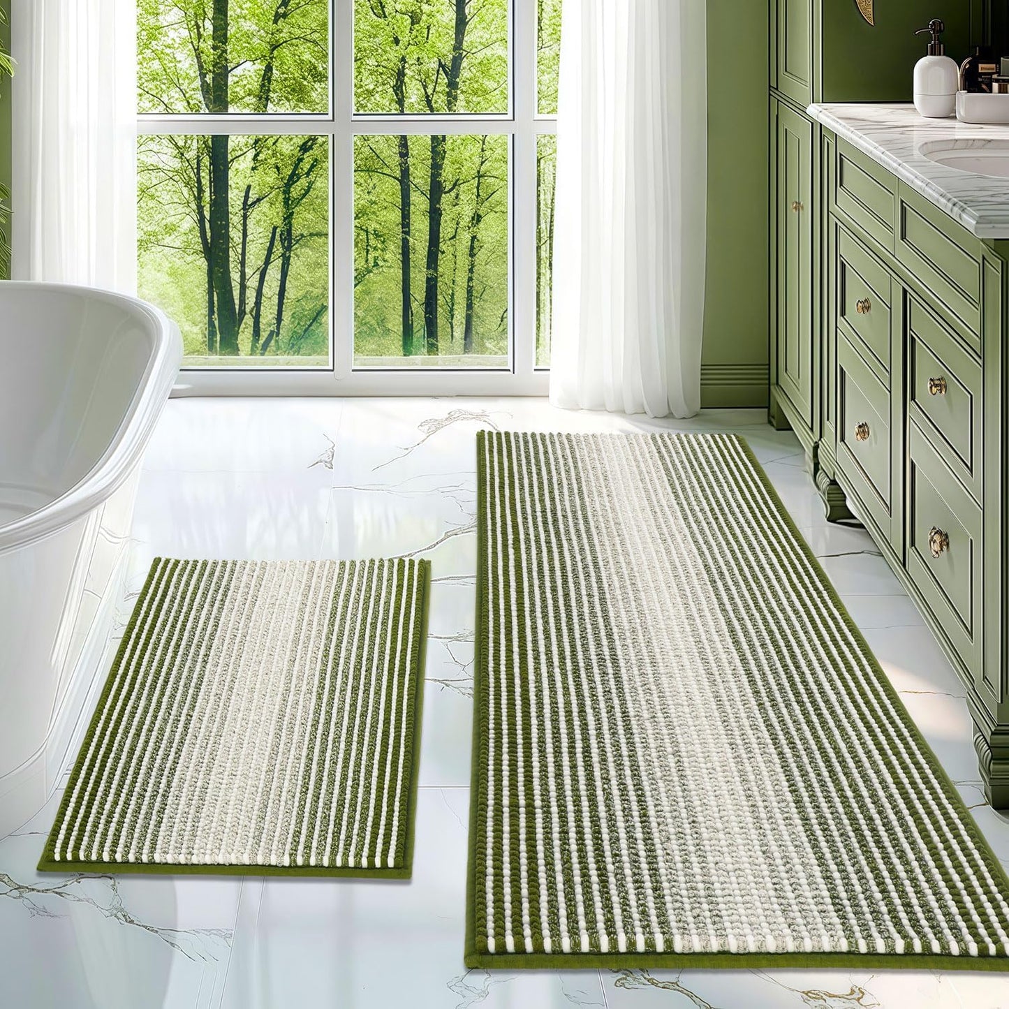 BSICPRO Bathroom Rugs and Mats Sets, 2 Piece Thick Absorbent Chenille Non Slip, Soft Shaggy Floor Mats, Machine Washable (20" x 47" Plus 16" x 24", Gray)