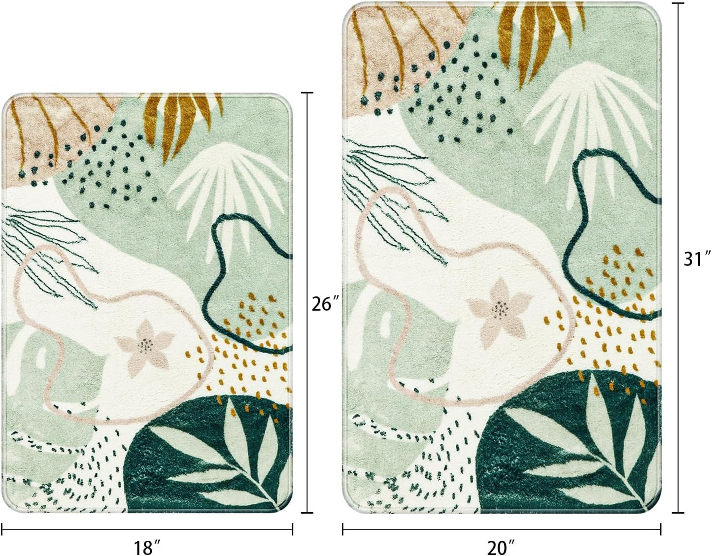 Uphome Sage Green Bathroom Rug Set, Cute Abstract Plant Bath Mat Set, Non Slip Machine Washable Bath Rugs, Soft Velvet Small Bathroom Mat, Mid Centry Aesthetic Botanical Floor Mats for Tub Sink Shower