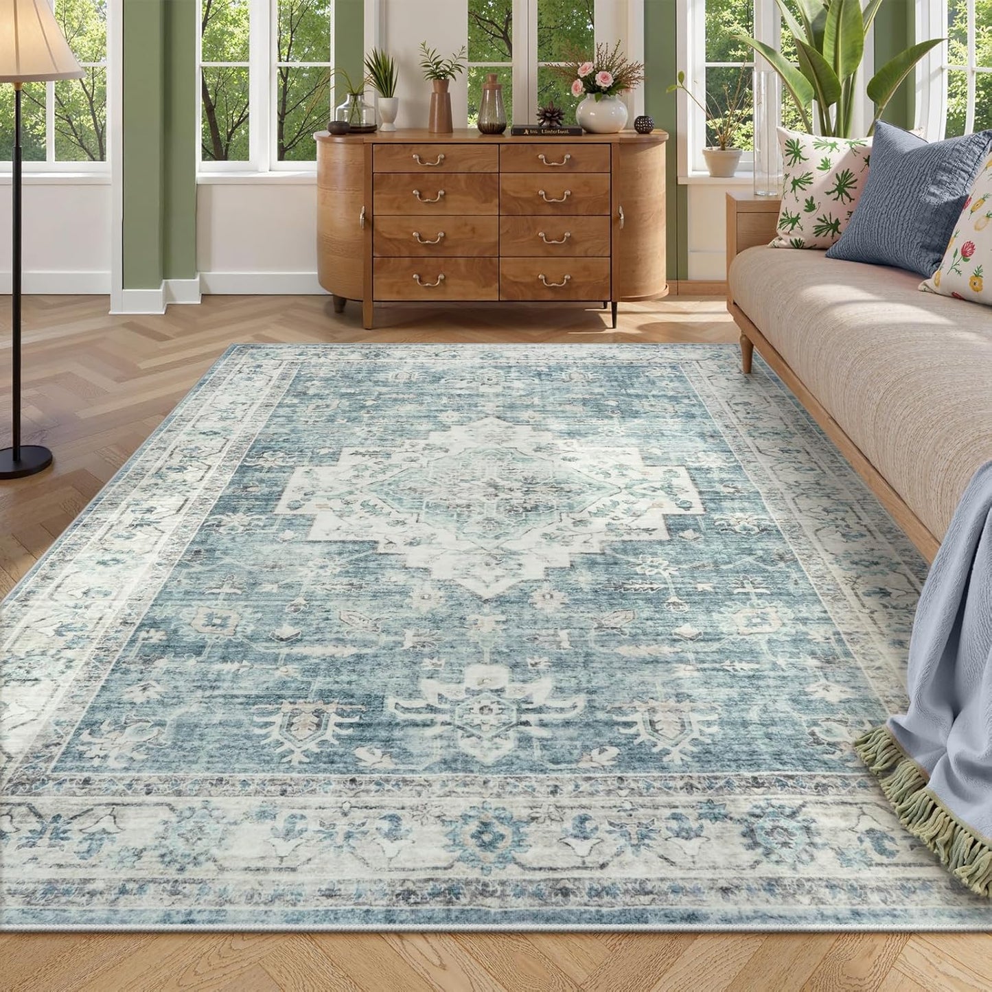LIVEBOX Washable 2x6 Runner Rug for Bathroom, Non Slip Kitchen Mats for Floor Entryway, Boho Indoor Front Door Mat Low-Pile Runners for Hallways, Farmhouse Rugs for Laundry, Sage Green
