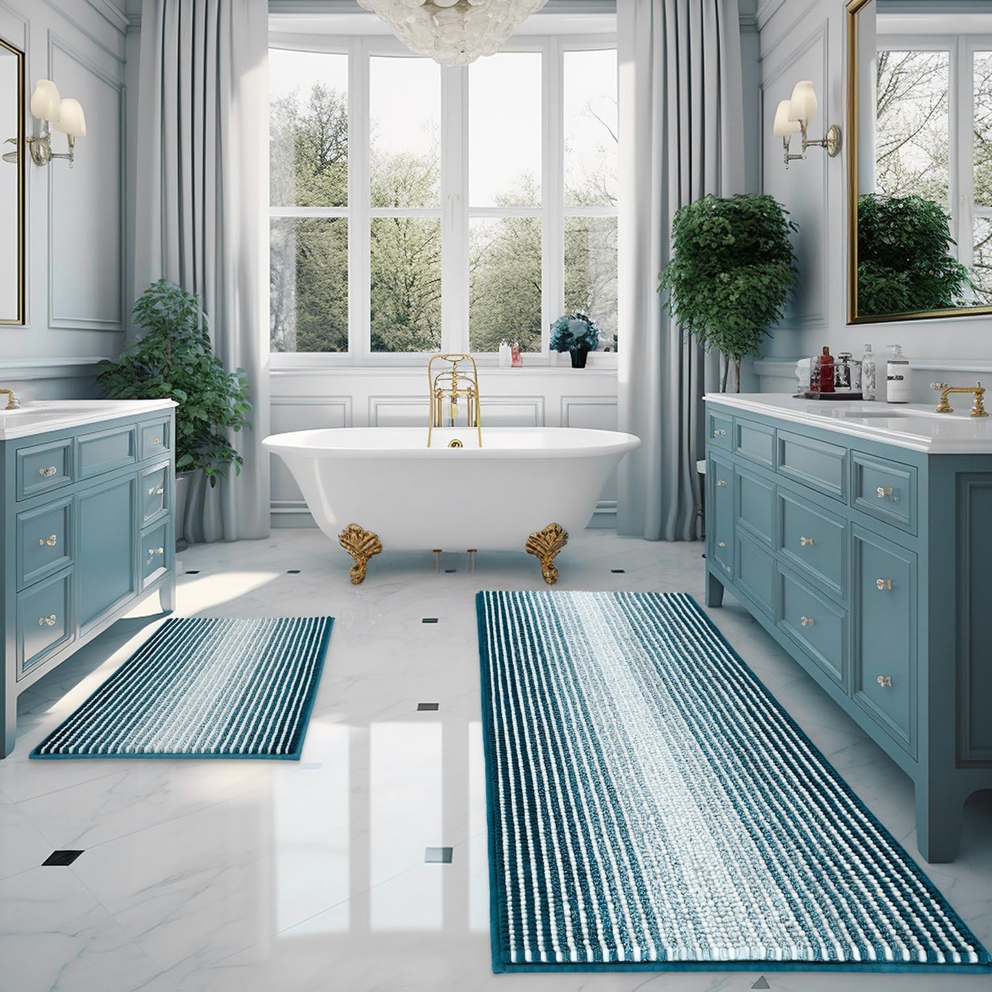 BSICPRO Bathroom Rugs and Mats Sets, 2 Piece Thick Absorbent Chenille Non Slip, Soft Shaggy Floor Mats, Machine Washable (20" x 47" Plus 16" x 24", Gray)