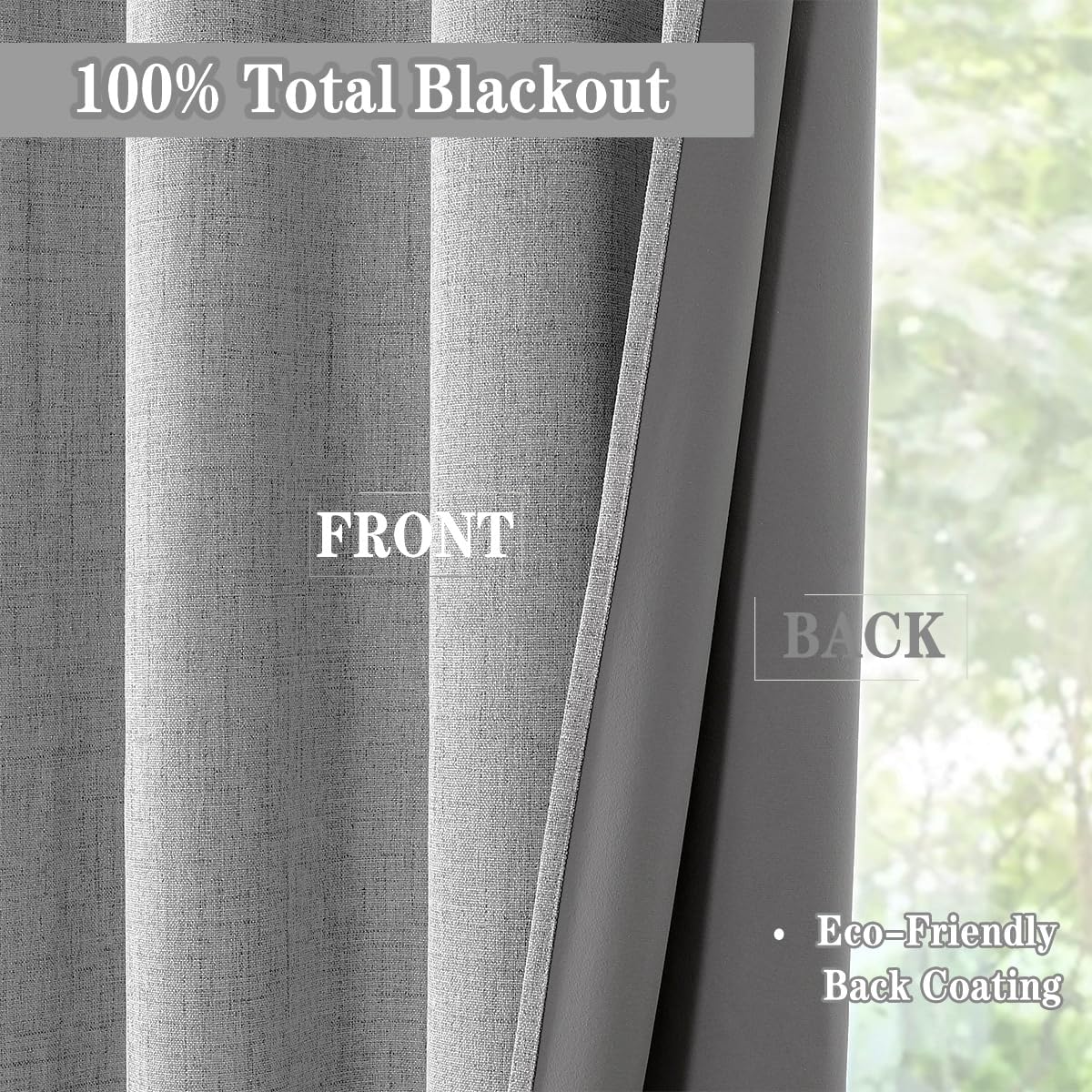 Urban Lotus Grey Linen Textured Full Blackout Curtain Panels 84 Inches Long Solid Color Room Darkening Thermal Inulated Drapes for Living Room/Bedroom Grommet Top Window Treatment, 52" W, 2 Panels