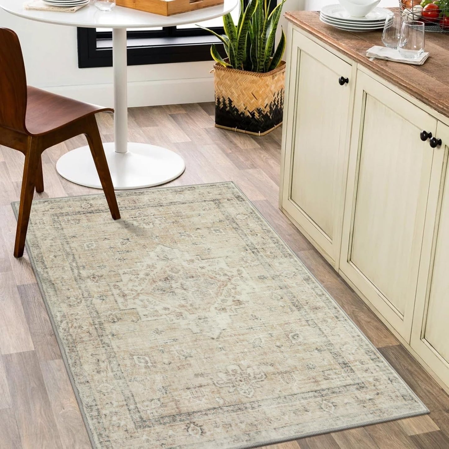 LIVEBOX Washable 2x6 Runner Rug for Bathroom, Non Slip Kitchen Mats for Floor Entryway, Boho Indoor Front Door Mat Low-Pile Runners for Hallways, Farmhouse Rugs for Laundry, Sage Green
