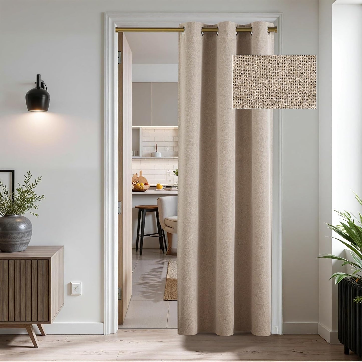 RYB HOME 100% Blackout Linen Curtains for Sliding Glass Doors, Extra Wide Thermal Insulated Privacy Curtains for Bedroom/Patio Door/Living Room/Open Closet, Room Divider, Linen, W100xL84, 1 Panel