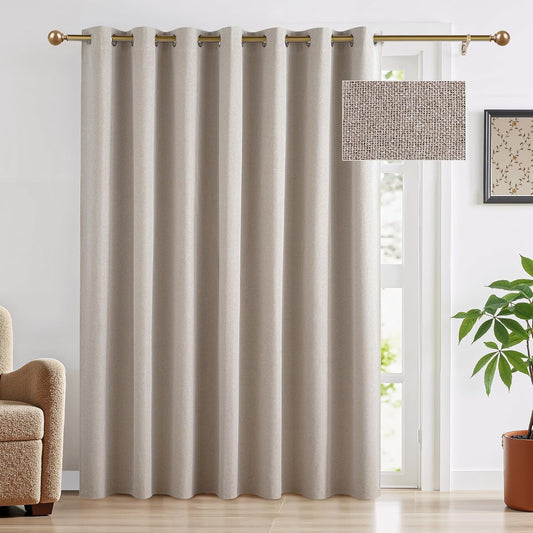 RYB HOME 100% Blackout Linen Curtains for Sliding Glass Doors, Extra Wide Thermal Insulated Privacy Curtains for Bedroom/Patio Door/Living Room/Open Closet, Room Divider, Linen, W100xL84, 1 Panel
