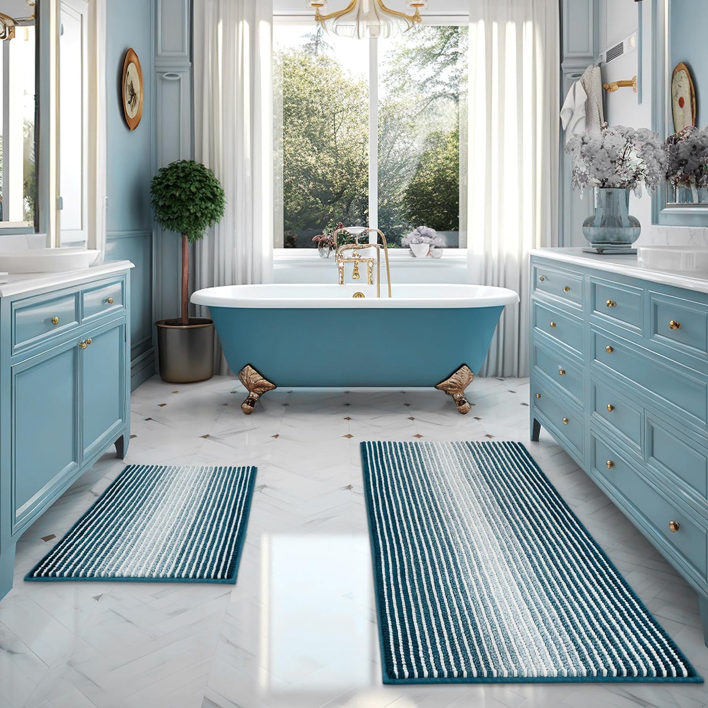 BSICPRO Bathroom Rugs and Mats Sets, 2 Piece Thick Absorbent Chenille Non Slip, Soft Shaggy Floor Mats, Machine Washable (20" x 47" Plus 16" x 24", Gray)